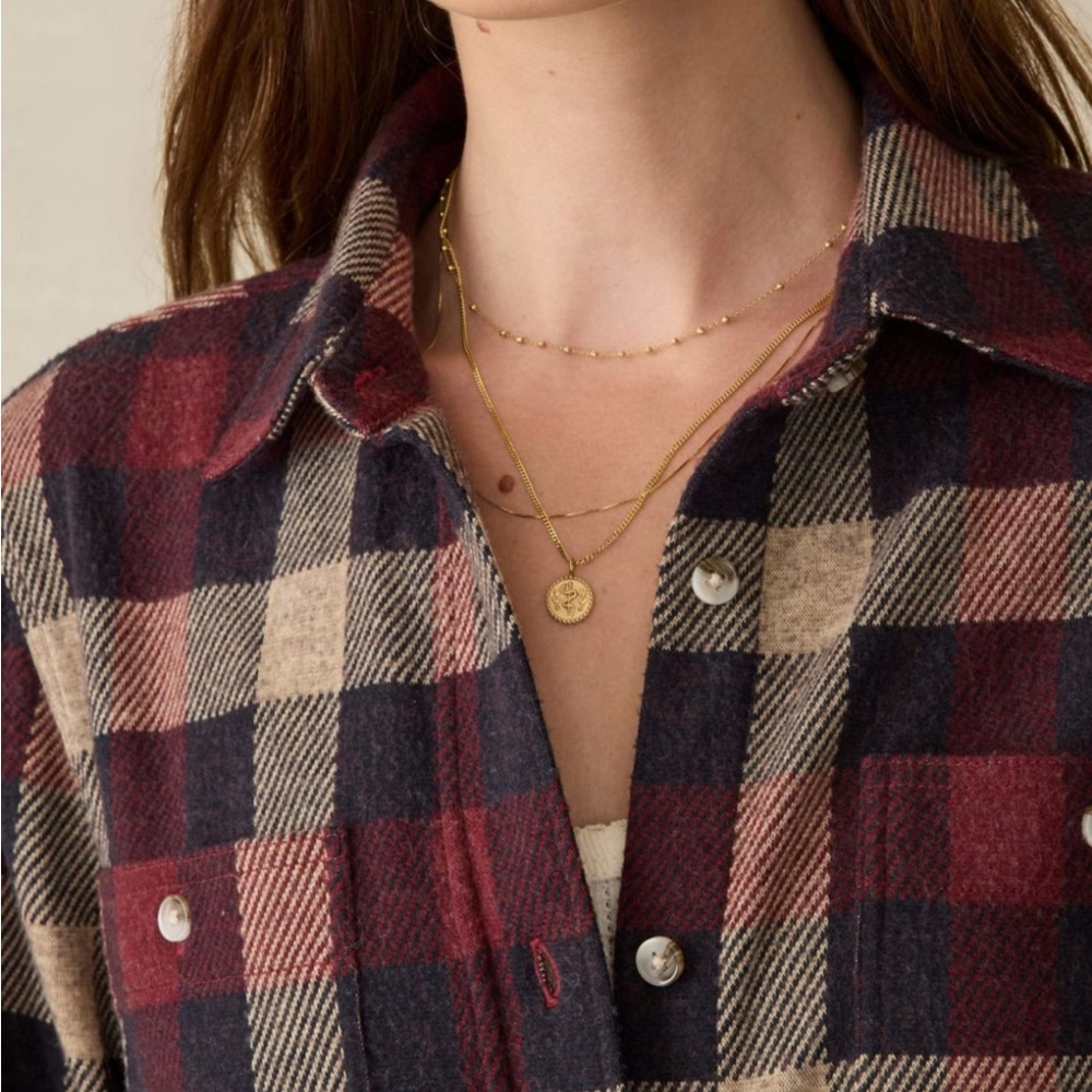 Faherty Burgundy and Cream Plaid Button-Down sweater Shirt - Picture 5 of 11